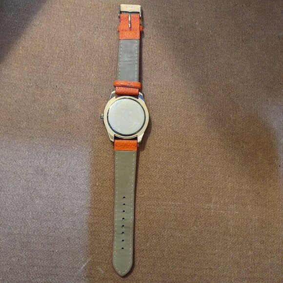 Orange Faux Leather Rhinestone Bezel Quartz Watch With Adjustable Strap - Picture 3 of 5